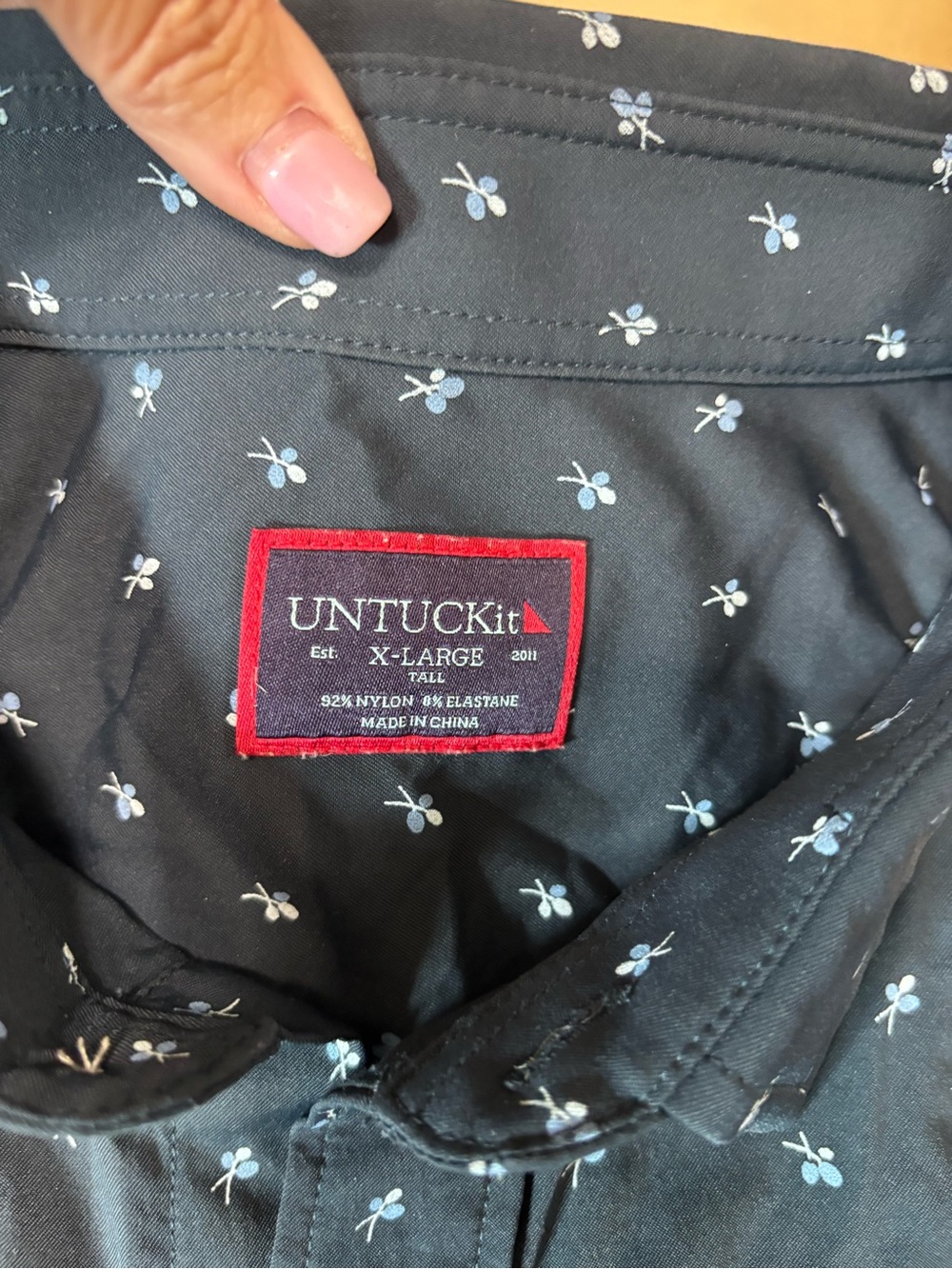 UNTUCKit Navy Shirt with Light Blue Floral Print